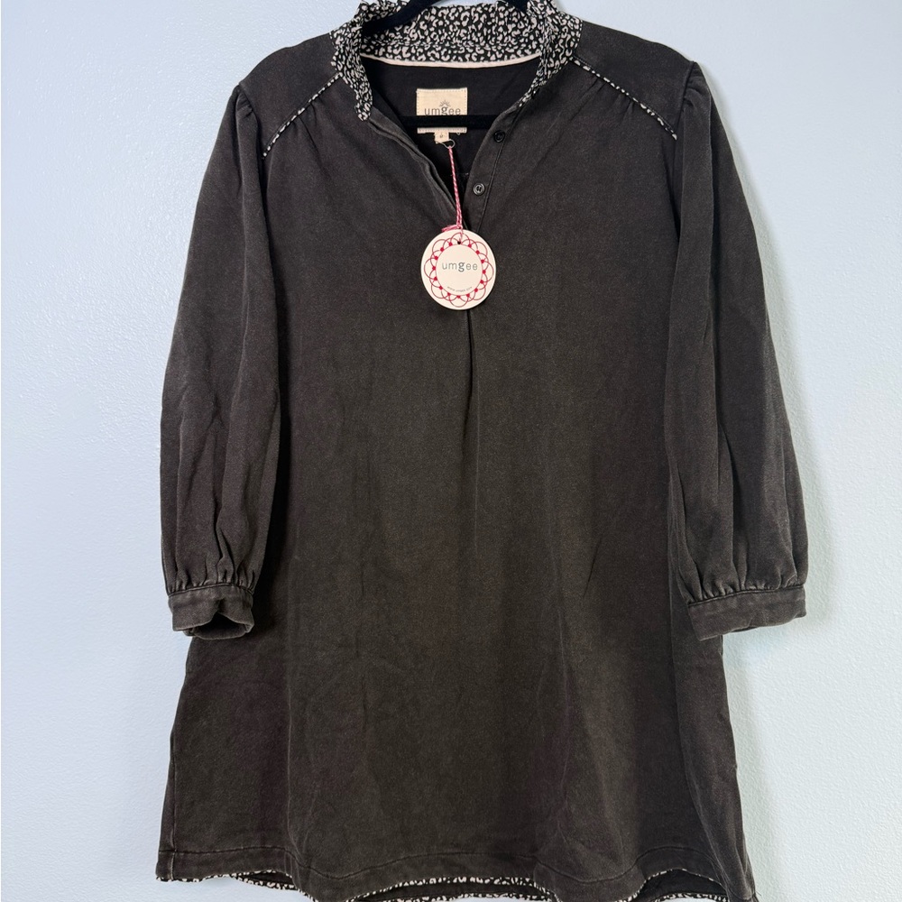 Umgee Black Tunic Dress with Printed Trim